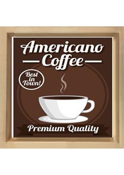 Americano Coffee Vintage Afiş Tablosu-Naturel Ahşap Çerçeve - 70 x 70 cm