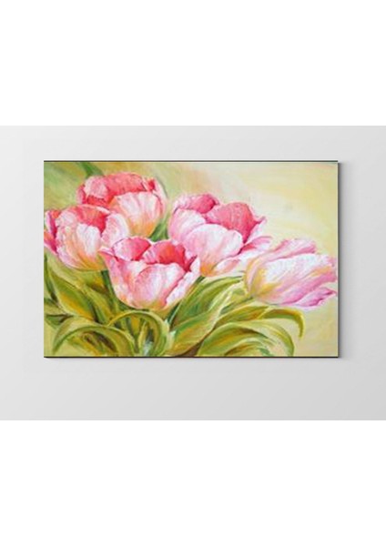 Pembe Gül Çiçekleri Tablosu-Çerçevesiz - 45 x 30 cm
