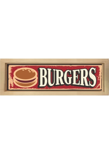 Burger Restoran Afiş Tablosu-Naturel Ahşap Çerçeve - 200 x 70 cm