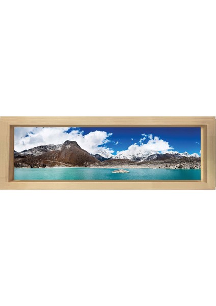 Dağlar ve Deniz Tablosu-Naturel Ahşap Çerçeve - 120 x 40 cm