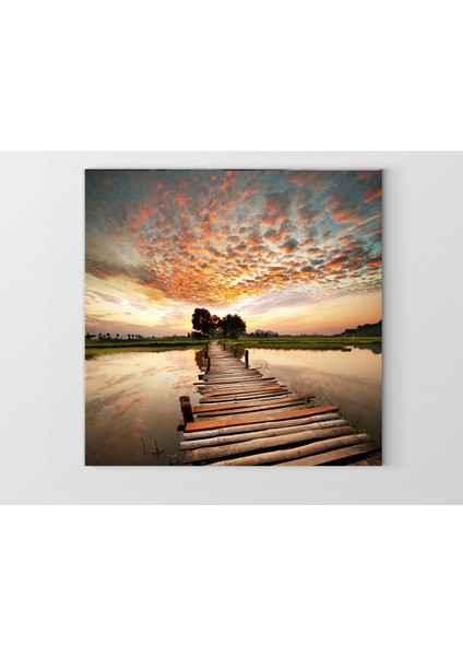 Gün Batımı Iskele Tablosu-Çerçevesiz - 30 x 30 cm