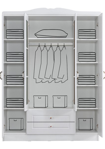 MDF Gardırop, Country West MDF 4 Kapaklı Dolap