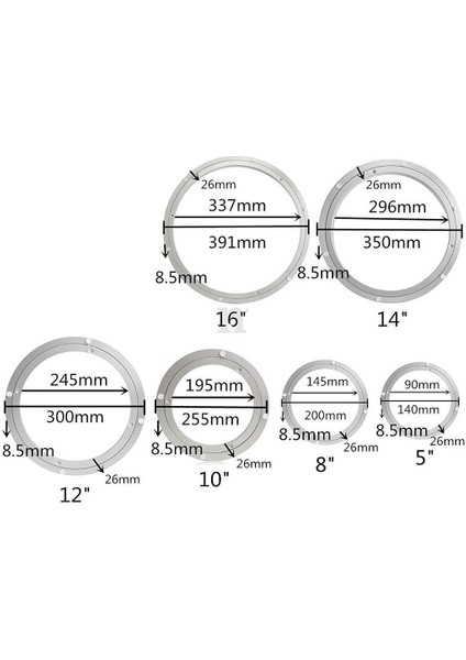 Alüminyum Alaşım Yuvarlak Dönen Pikap Rulman Masa Gümüş Beyaz 14 Inç 14 Inç