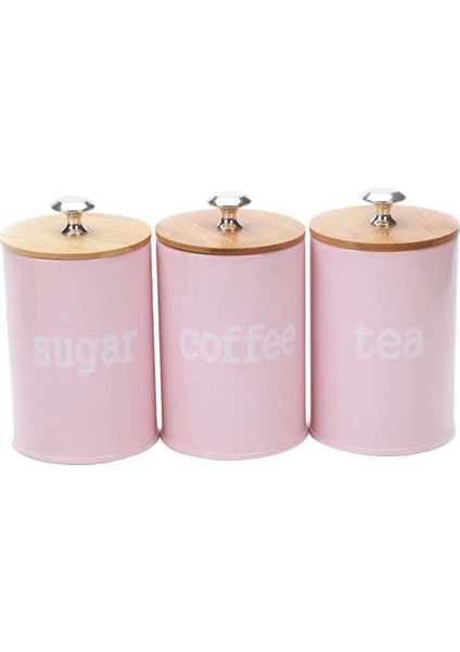 Mutfak Metal Baharat Baharat Teneke Kutu Set Çay Şeker Kavanoz Konteyner Pembe