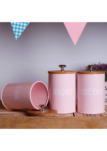 Mutfak Metal Baharat Baharat Teneke Kutu Set Çay Şeker Kavanoz Konteyner Pembe