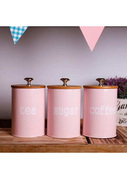 Mutfak Metal Baharat Baharat Teneke Kutu Set Çay Şeker Kavanoz Konteyner Pembe
