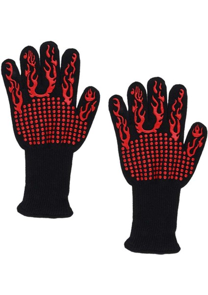 2pc Isı & Yangına Dayanıklı Kaymaz Barbekü Pişirme / Pişirme Için Barbekü Eldiveni, Kırmızı Alev(Yurt Dışından)