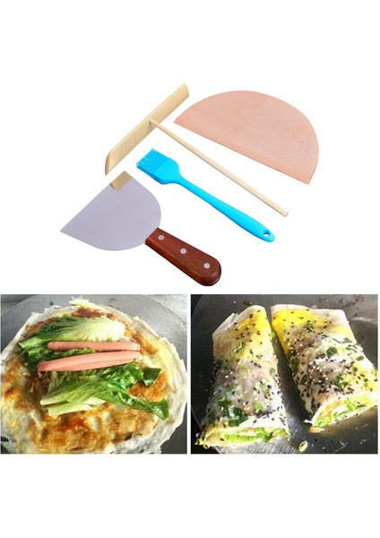 4 Parça Krep Serpme Pancake Pişirme Uygun Malzemeler Ahşap Ev Yarım Bölge Kürek modelleri