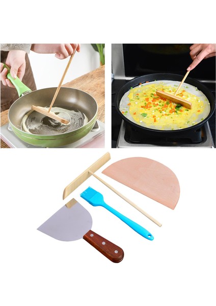 4 Parça Krep Serpme Pancake Pişirme Uygun Malzemeler Ahşap Ev Yarım Bölge Kürek fırsatları