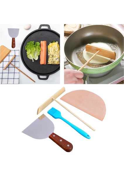 4 Parça Krep Serpme Pancake Pişirme Uygun Malzemeler Ahşap Ev Yarım Bölge Kürek indirimleri