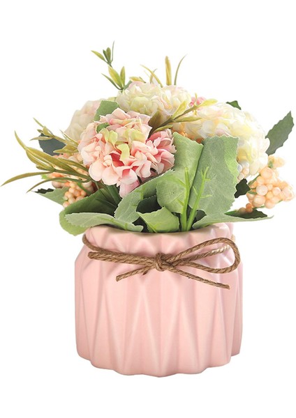 Mini Yapay Çiçek Sahte Simülasyon Ortanca Bitki Seramik Vazo Ev Pembe Için(Yurt Dışından)