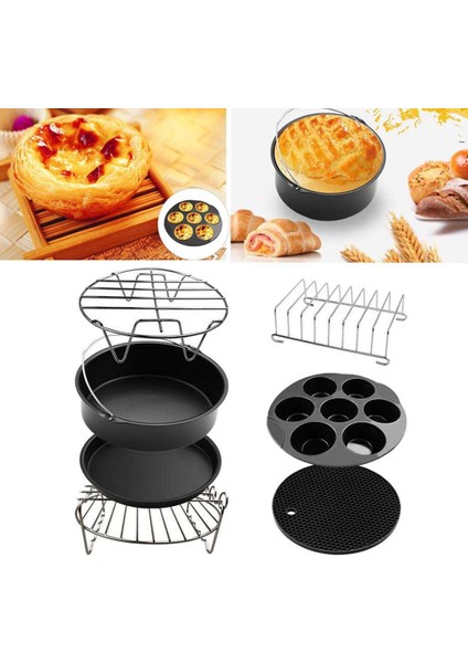 7 Parça Yui / Xiaomi / Philips / Kumtel Uyumlu Air Fryer Pişirme Aksesuarları Takımı - Siyah / Gümüş (Yurt Dışından)