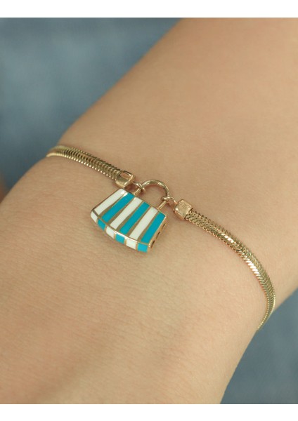 14 Ayar Altın Turkuaz Mini Çanta Detaylı Balıksırtı Bileklik fırsatları