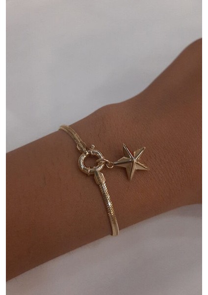 14 Ayar Altın Köşeli Yıldız Detaylı Balıksırtı Bileklik fiyatları