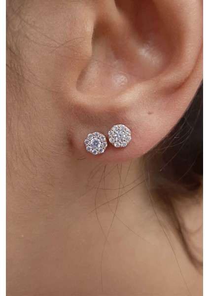 14 Ayar Altın Yuvarlak Swarovski Taşlı Küpe