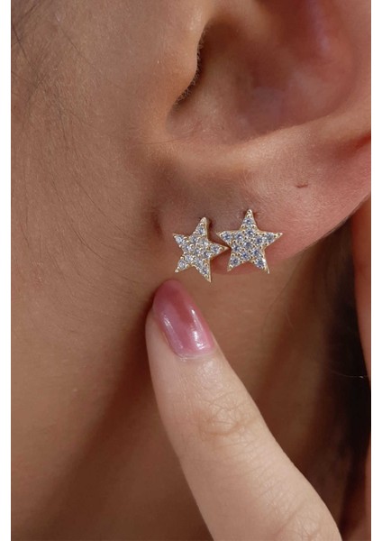 14 Ayar Altın Swarovski Taşlı Büyük Yıldız Küpe