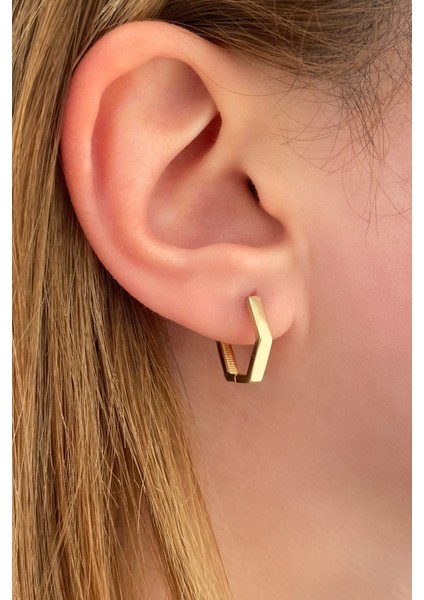 14 Ayar Altın Kalın Küçük Altıgen Küpe