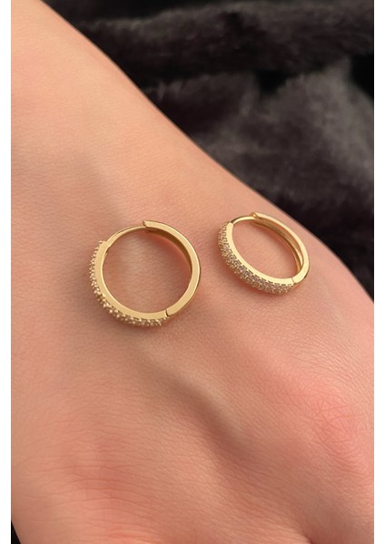 14 Ayar Altın Çift Sıra Taşlı Halka Küpe 2 fiyatları