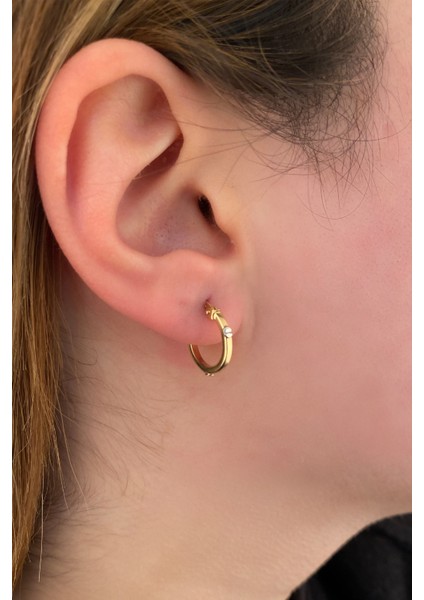 14 Ayar Altın Vida Desenli Halka Küpe 5