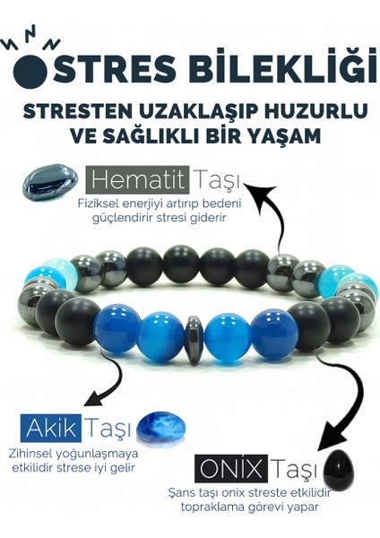 Stres Bilekliği Hematit Oniks Akik Doğal Taş Bileklik