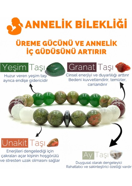 Anne Bilekliği Unakit Aytaşı Lal Yeşim Doğal Taş Bileklik