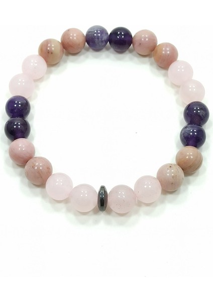 Aşk Bilekliği Pembe Kuvars Rodonit Ametist Doğal Taş Bileklik modelleri
