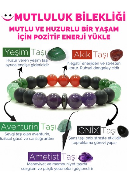 Mutluluk Bilekliği Akik Yeşim Aventurin Ametist Oniks Doğal Taş Bileklik