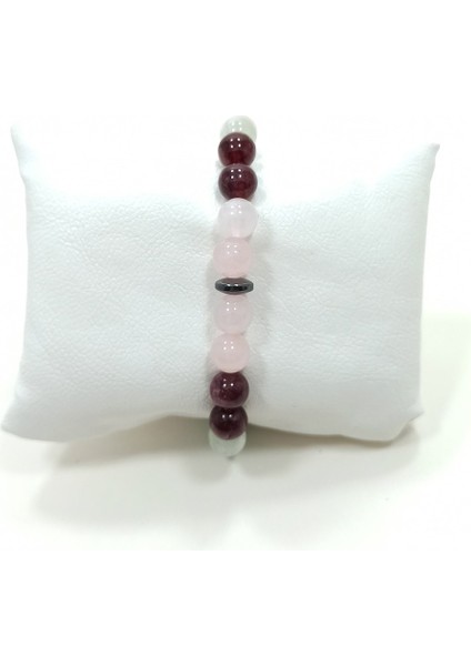 Cazibe Bilekliği Pembe Kuvars Granat(Lal) Aytaşı Turkuaz Doğal Taş Bileklik modelleri