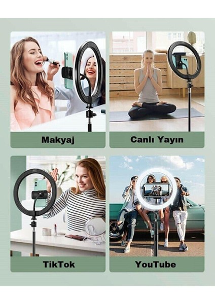 10 Inç Işık + Bluetooth Kumanda + Telefon Tutacağı + 2.1 Metre Tripod Işık