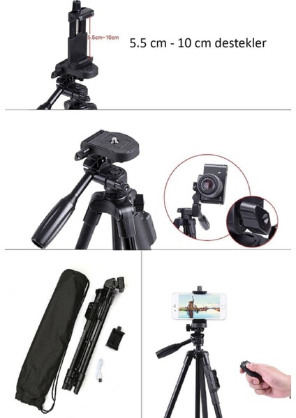 Bluetooth Kumandalı 10 Inç Işık - 125 cm Tripod + Telefon Tutucu