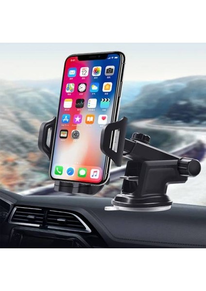 Polham Torpido Üstü ve Ön Cam Teleskopik Araç Içi Telefon Tutucu, Karbon Fiber Telefon Tutucu