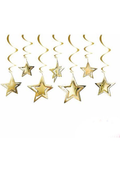 Parti 3 Boyutlu Spiralli Altın Renk Yıldız Şekilli Tavan Asma Süsü 10 Adet fiyatları