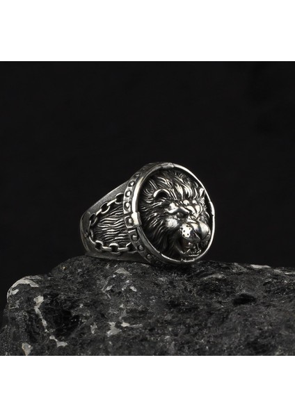 925 Ayar Gümüş 3D Aslan Motifli Taşsız Erkek Yüzük