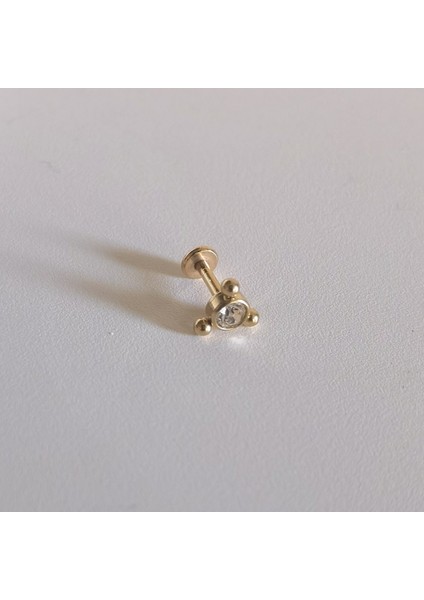 Cerrahi Çelik Gold Tek Taş Üç Top Yuvarlak Labret Piercing- Bar Uzunluğu 6 Mm- 1 Adet