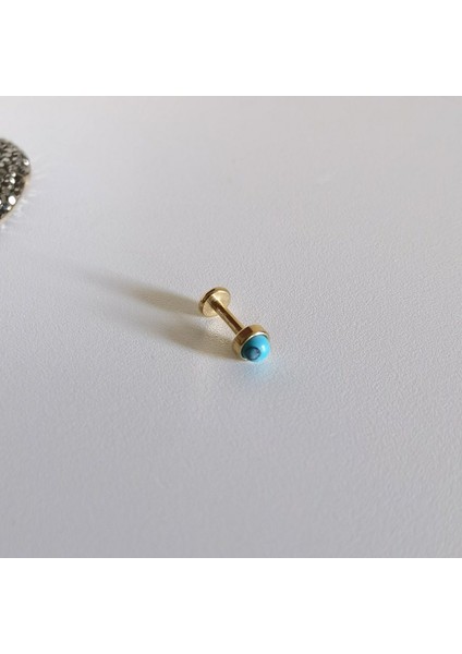 Cerrahi Çelik Doğal Turkuaz Taşlı Gold Piercing - Bar 6 mm - 1 Adet