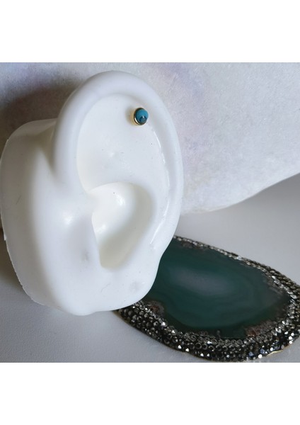 Cerrahi Çelik Doğal Turkuaz Taşlı Gold Piercing - Bar 6 mm - 1 Adet fiyatları