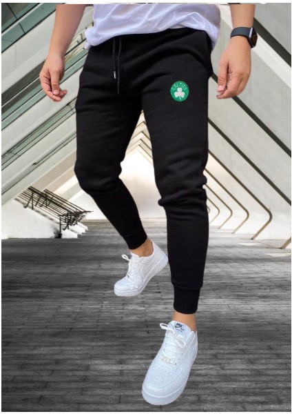 Büyük Beden Celtıcs Baskılı Çok Kalın Pamuk Dokuma Kumaş Çift Cep Yeni Stil Erkek Eşofman Takımı