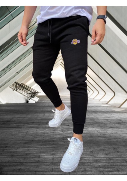 Büyük Beden Lakers Baskılı Çift Cep Yeni Trend Tam Kışlık Erkek Eşofman Altı