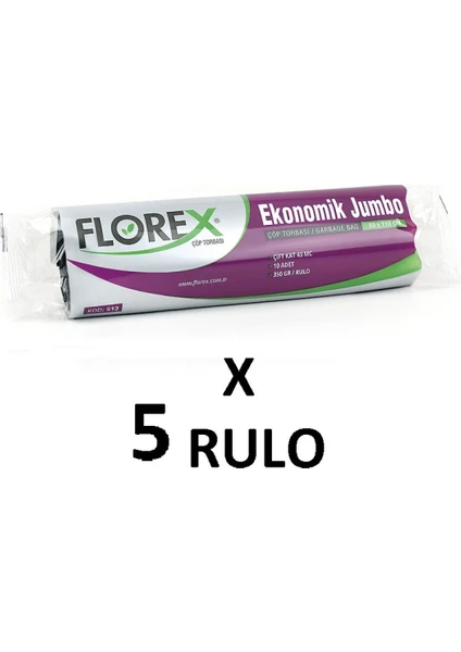 Florex Jumbo ( 80X110 cm ) Siyah Çöp Poşeti 5 Rulo 10*5=50