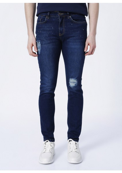 E-Ethan Normal Bel Slim Fit Düz İndigo Erkek Denim Pantolon