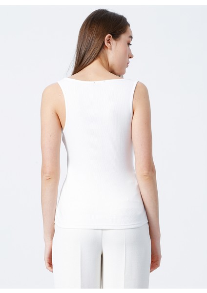 U Yaka Fitilli Beyaz Kadın Atlet K-LORKA indirimleri