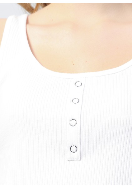 U Yaka Fitilli Beyaz Kadın Atlet K-BOSWEL fiyatları