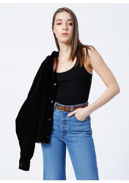 U Yaka Fitilli Siyah Kadın Atlet K-LORKA