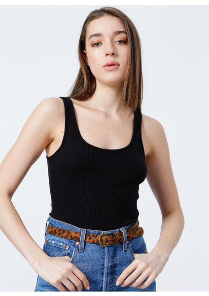 U Yaka Fitilli Siyah Kadın Atlet K-LORKA fırsatları