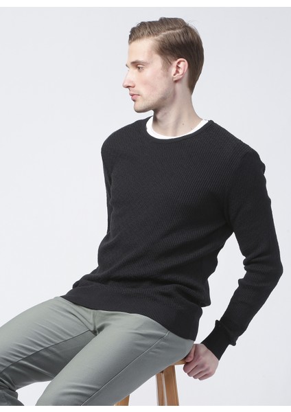 Benjamin-F Bisiklet Yaka BasicJakarlı Siyah Erkek Kazak