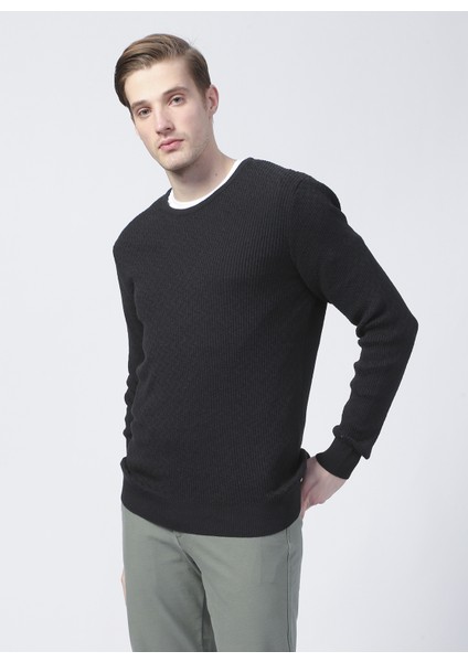 Benjamin-F Bisiklet Yaka BasicJakarlı Siyah Erkek Kazak fırsatları