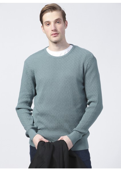 Benjamin-F Bisiklet Yaka BasicJakarlı Mint Erkek Kazak