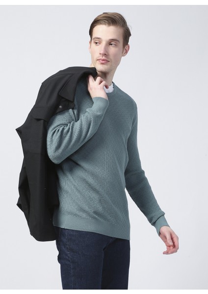 Benjamin-F Bisiklet Yaka BasicJakarlı Mint Erkek Kazak fırsatları