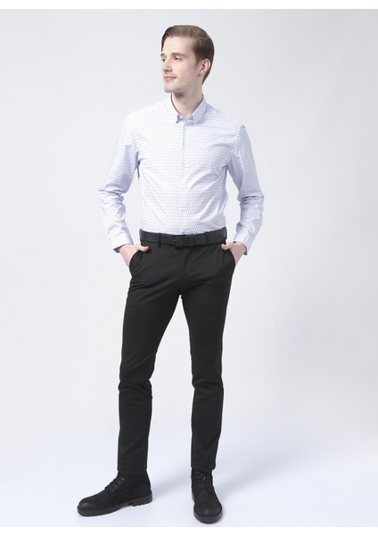 Gm1007100425 Klasik Yaka Slim Fit Düz Mavi Erkek Gömlek