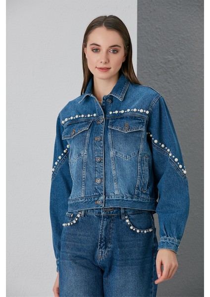 Yıkama ve Incili Taş Detaylı Lacivert Mont fiyatları